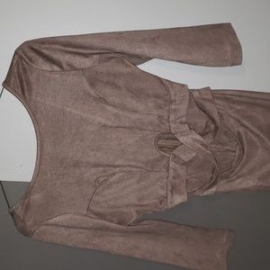 Suede tan cut out dress below the knee